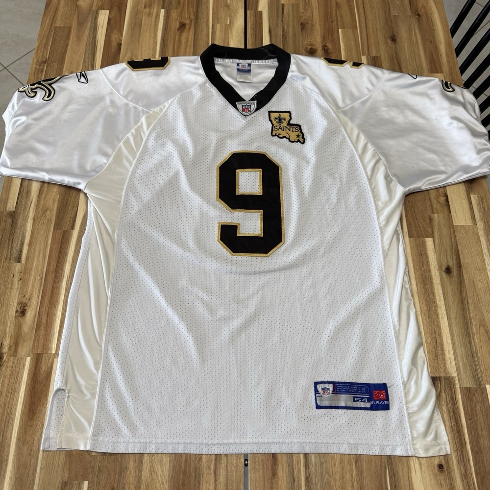 Drew Brees Jersey Mens 54 White Reebok NFL Authentic New Orleans Saints Patch